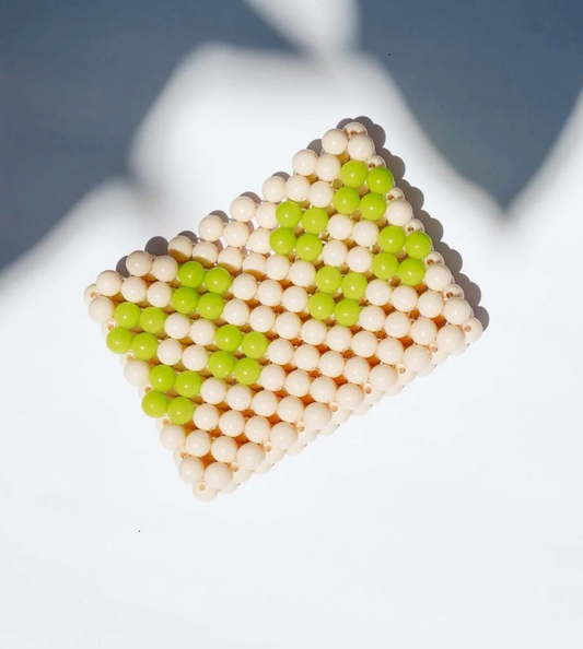 Beaded Card Holder - Cream + Lime