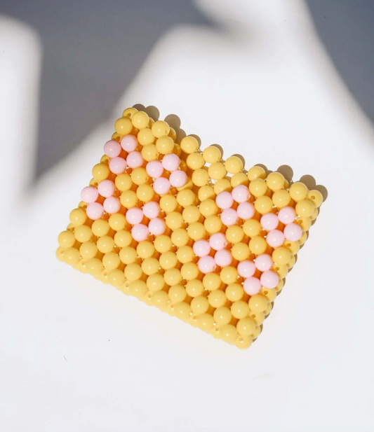 Beaded Card Holder - Yellow + Pink